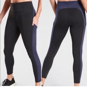Athleta Ultimate 7/8 Tight Small Stash Black Navy Dot Colorblock Leggings Pocket